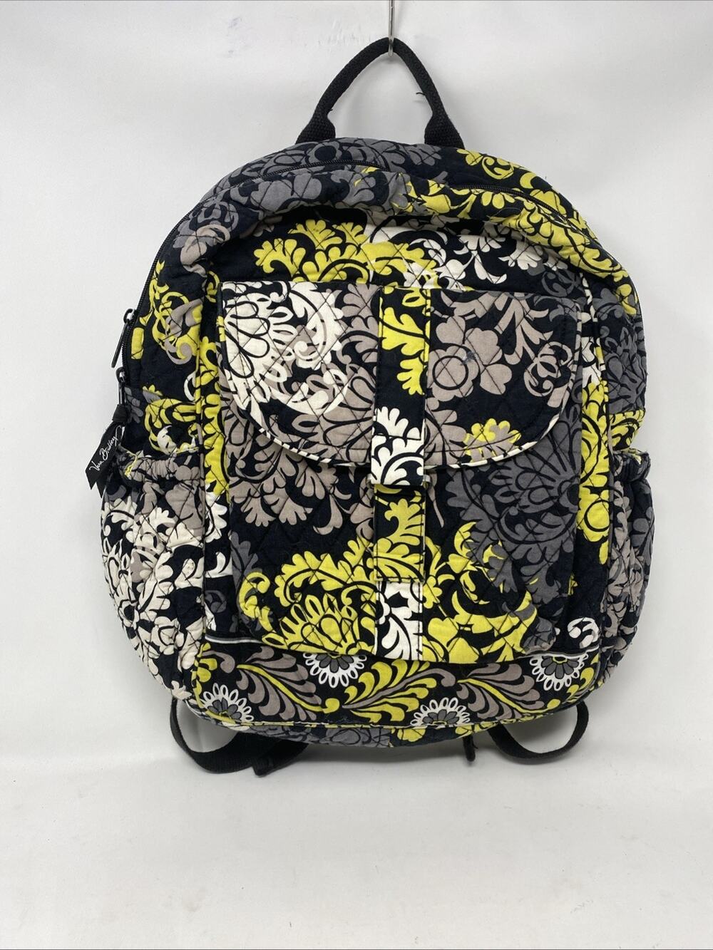 Vera Bradley Baroque Small Backpack Black Green Gray Floral Quilted 14"x 11"x 5"